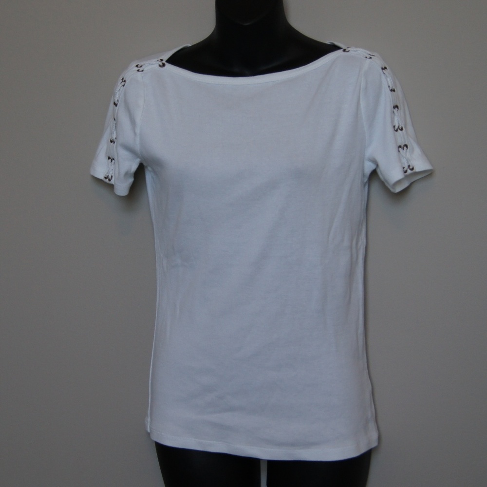 Lauren Ralph Lauren White Boatneck Nautical Top XS